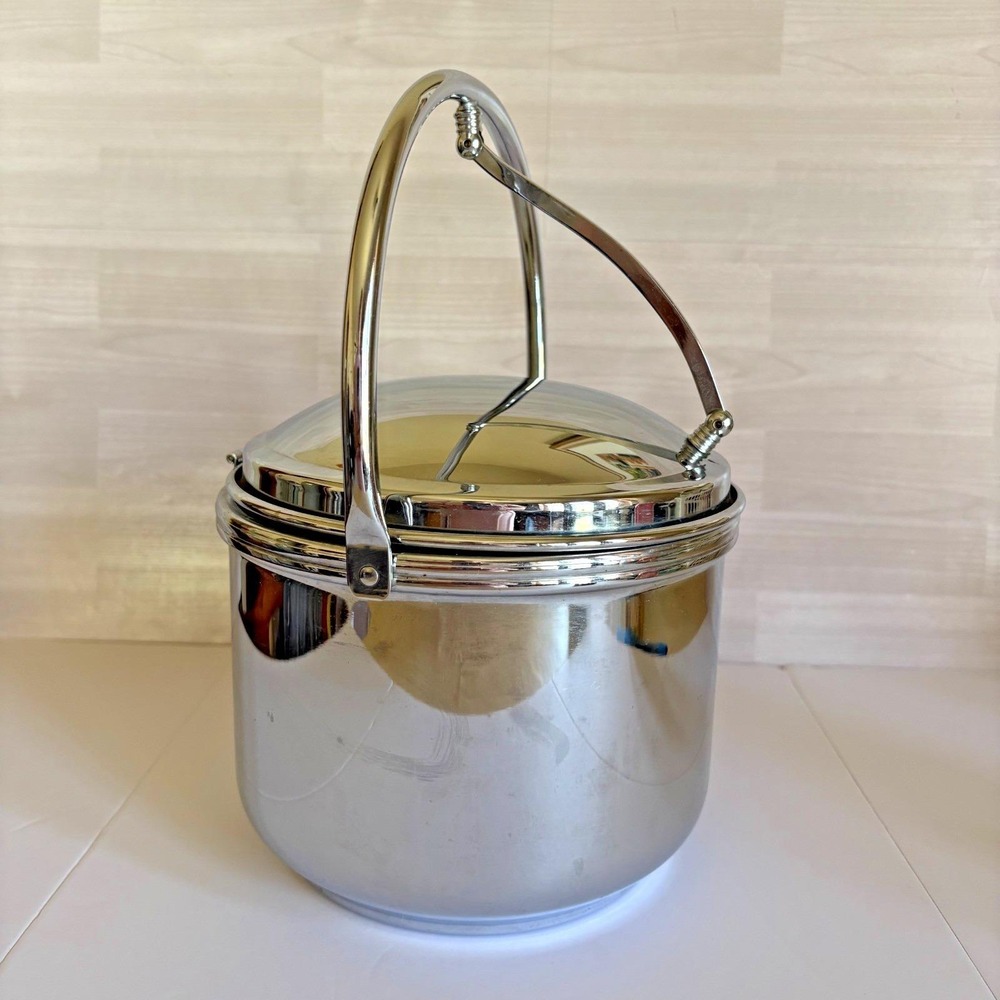 Vintage Keystoneware Pyrex Ice Bucket‎ Chrome Swing Handle Mid Century Barware